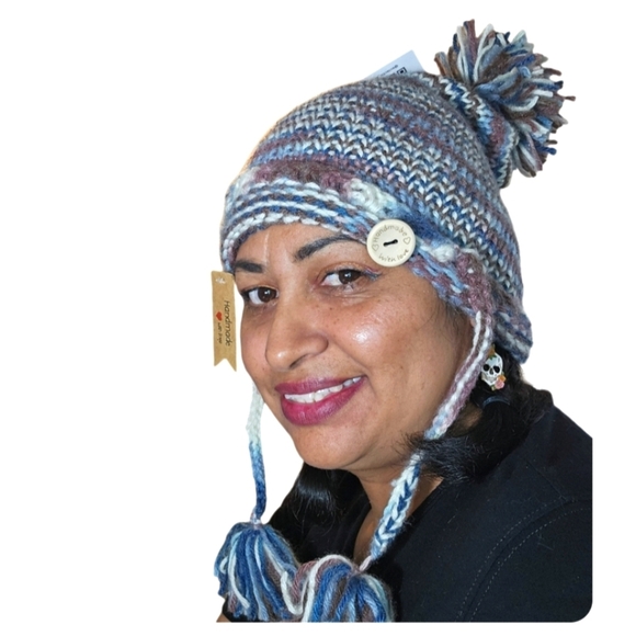 Hand Crafted Accessories - Hand Crafted Winter Hat Handmade knitted pom pom beanie multicolored crochet cap